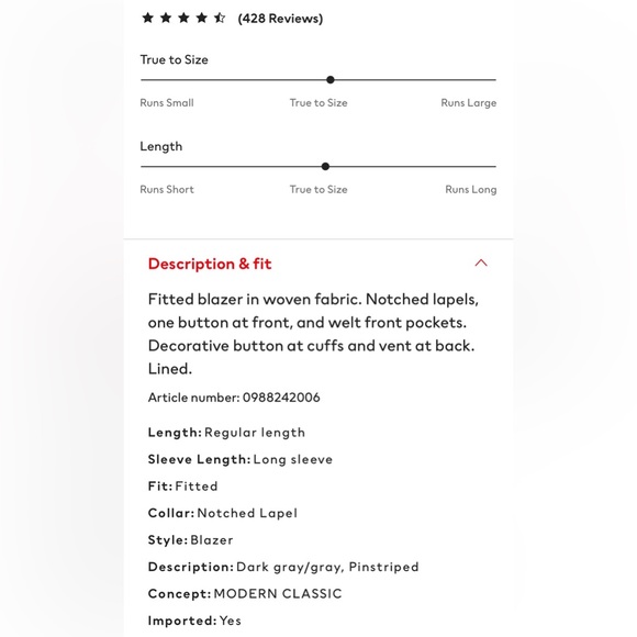 NWOT H&M Charcoal Gray Striped Fitted Blazer - Picture 10 of 12